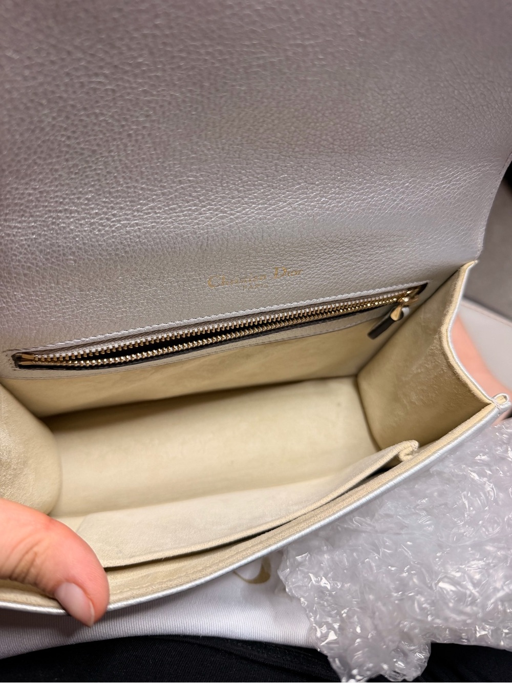 DIOR DIORAMA Silver Leather Crossbody with Gold Chain AUTHENTIC - Picture 3 of 12